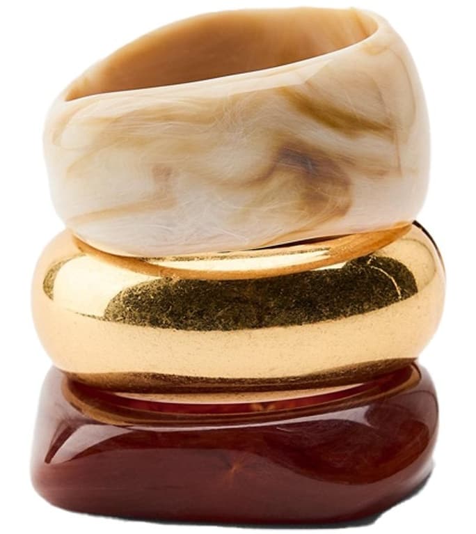 Organic Cream Marble & Amber Resin Bangle Trio detail view