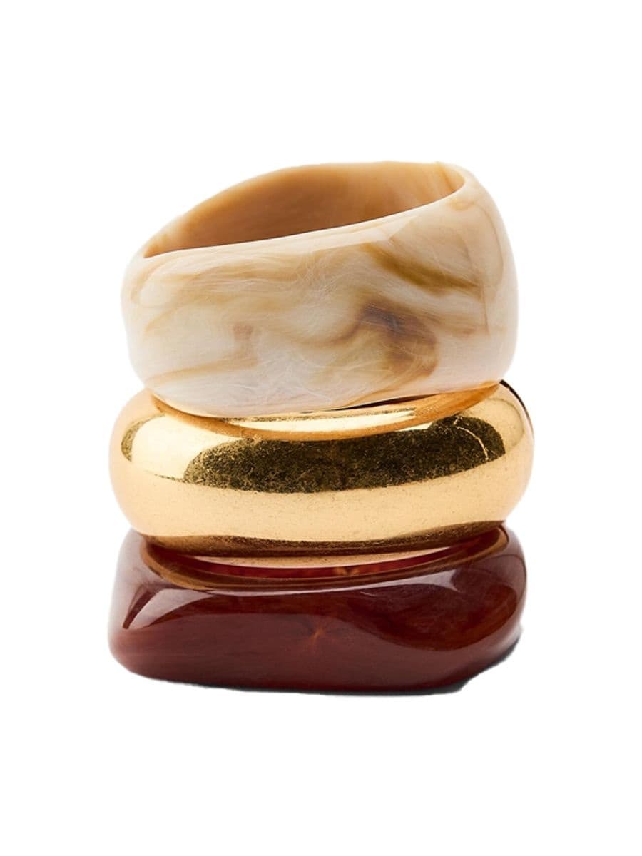 Organic Cream Marble & Amber Resin Bangle Trio