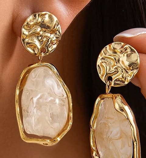 Hammered Gold & Mother-of-Pearl Drops detail view