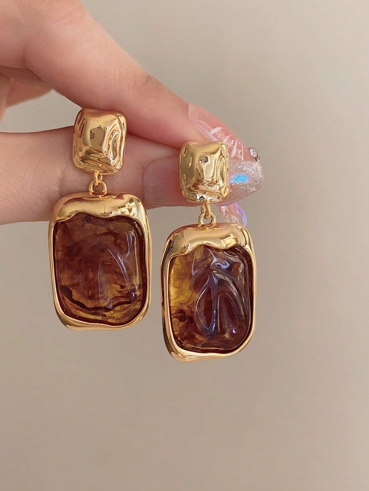Amber Tortoiseshell Molten Square Drops