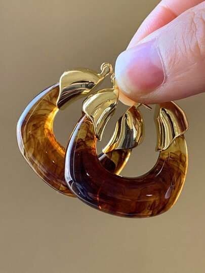 Tortoise Amber Petal Cuffed Hoops