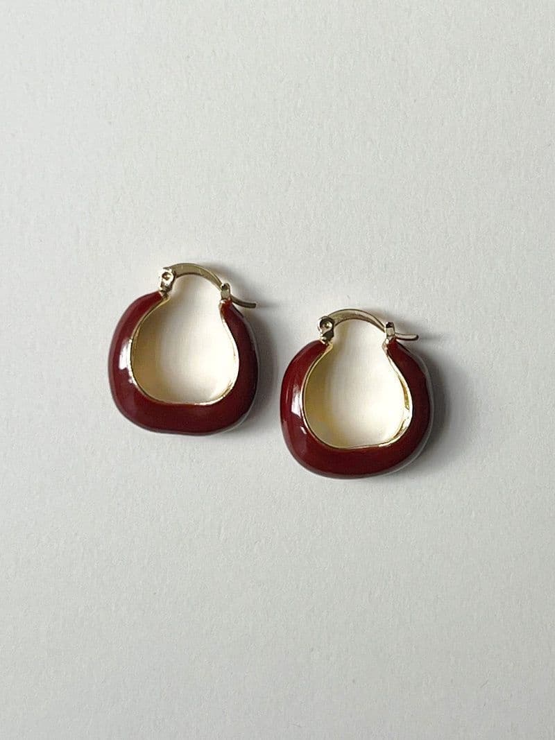 Cherry Burgundy Enamel Huggie Hoops