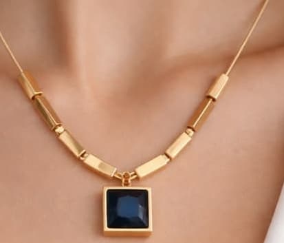 Geometric Midnight Sapphire Cylinder Necklace detail view