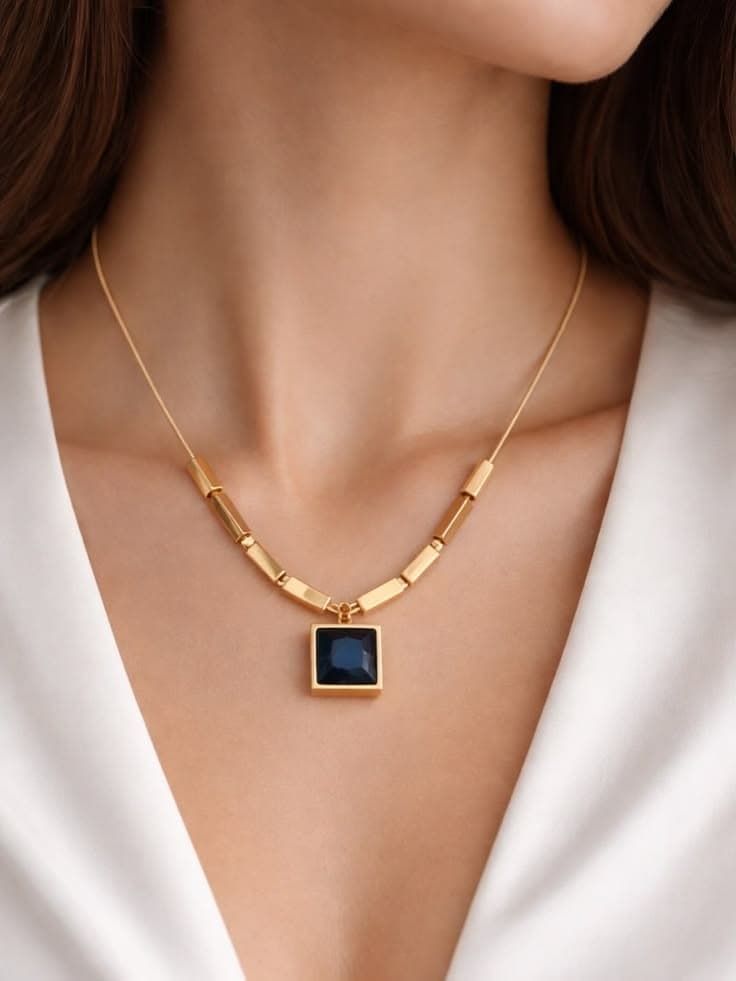 Geometric Midnight Sapphire Cylinder Necklace